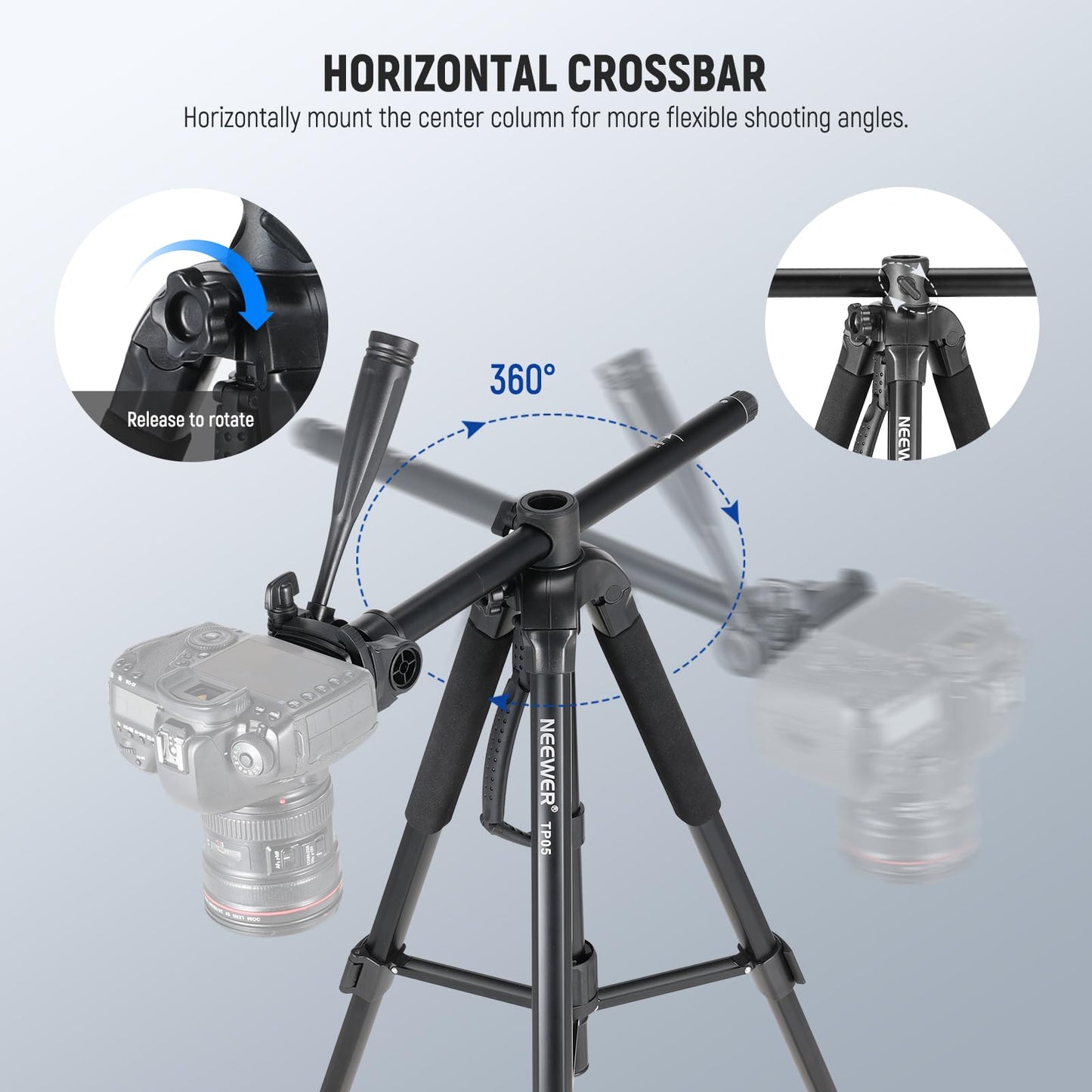 NEEWER Basics TP05 74" Video Tripod Monopod, 3 Way Pan Tilt Head Phone Holder Compatible with iPhone DSLR, Travel Recording Stand, Overhead Camera