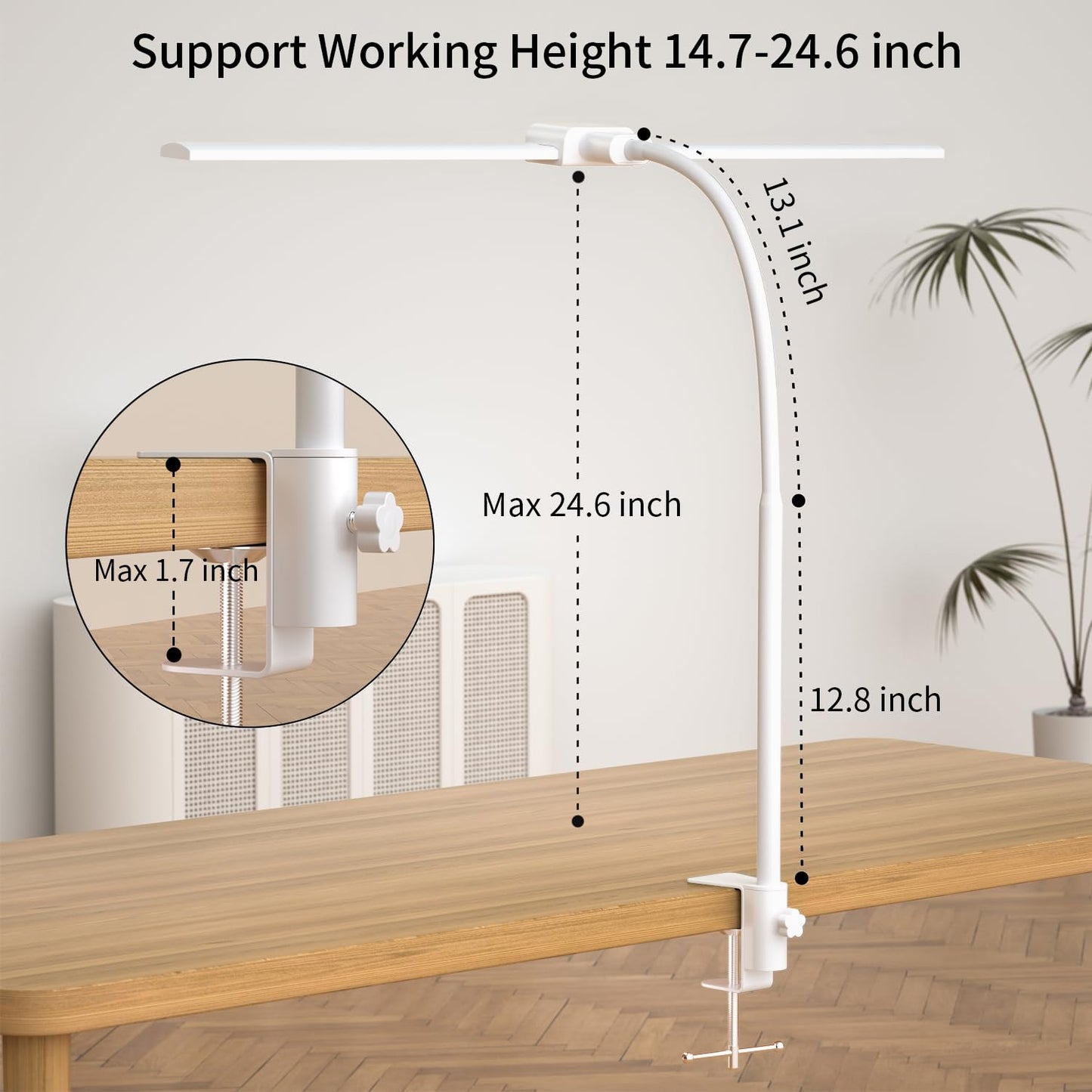 KableRika Desk lamp,Double Head LED Desk Lamp with Clamp,Architect Desk Lights for Home Office,Eye-Caring Desktop Office Lamp 4-Brightness 4-Color