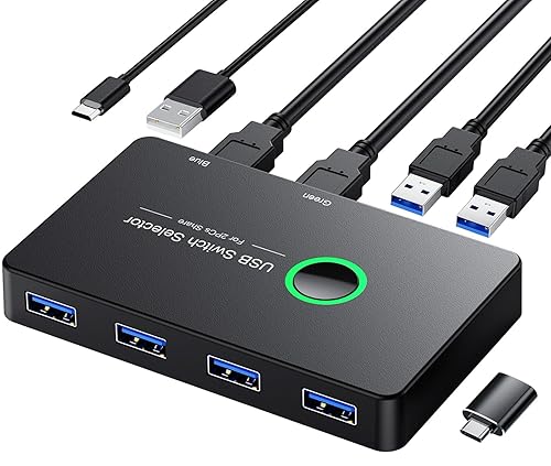 USB 3.0 Switch, USB Switcher 2 Computers Share 4 USB for PC Mouse Keyboard Printer Scanner, USB KVM Switch Selector Compatible with Windows, Mac