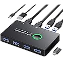 USB 3.0 Switch, USB Switcher 2 Computers Share 4 USB for PC Mouse Keyboard Printer Scanner, USB KVM Switch Selector Compatible with Windows, Mac