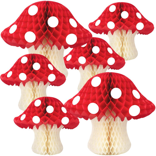 Mushroom Paper Lanterns, 6pcs Mushroom Hanging Décor Forest Jungle Wonderland Themed for Cottagecore Birthday Party Baby Shower Nursery Garden Wedding