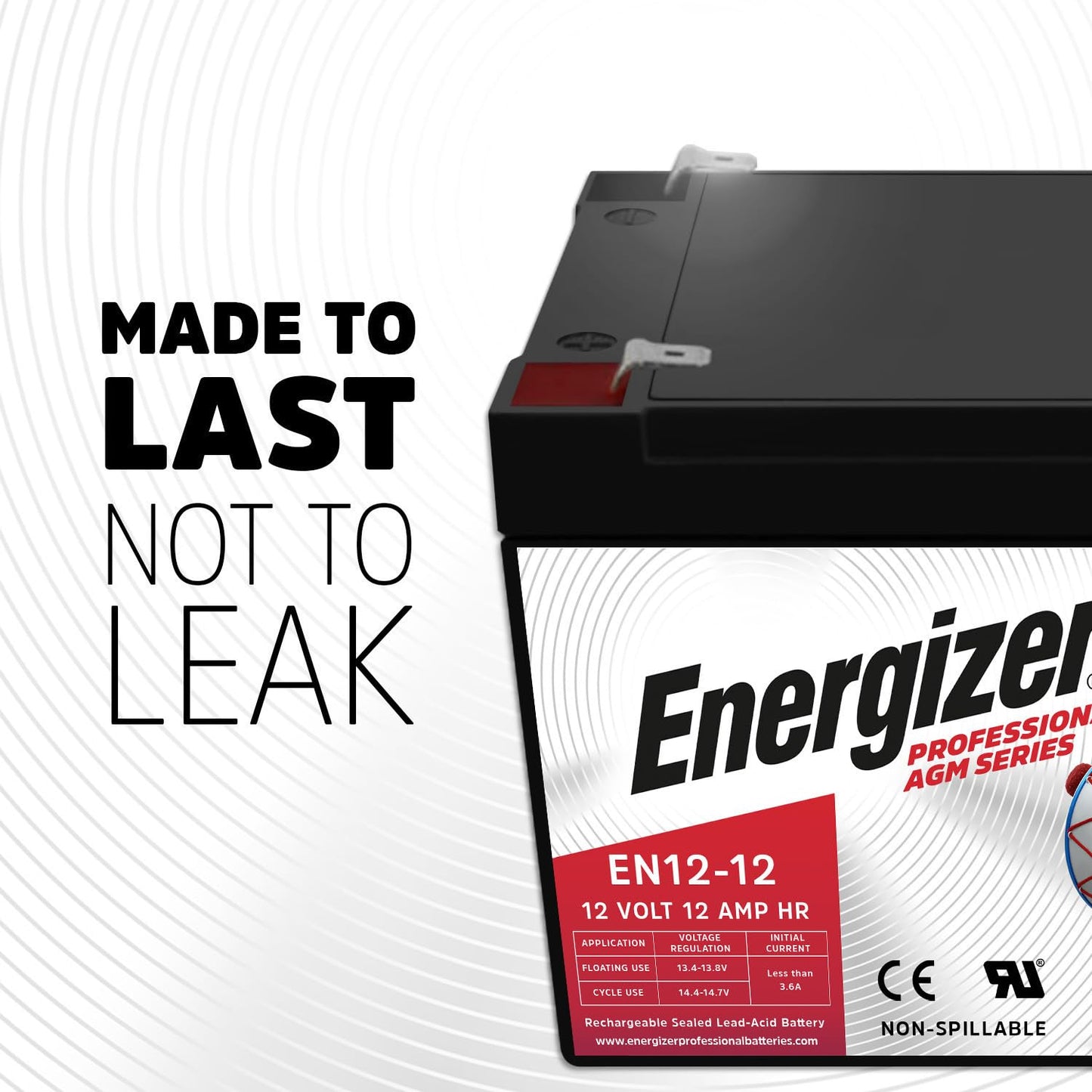 Energizer EN12-12, 12 Volt 12 Amp Hr, Long Lasting Sealed Lead Acid AGM Rechargeable Battery Ideal for Use in Backup Power, Kids Ride On, Electric…