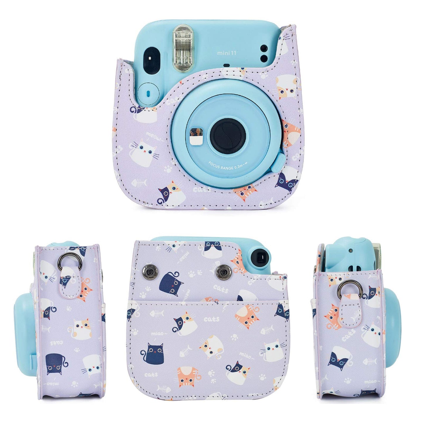 Phetium Instant mini 12 Camera Protective Case Compatible with Instax Mini 12 11,PU Leather Bag with Pocket and Adjustable Shoulder Strap (Purple Cat)