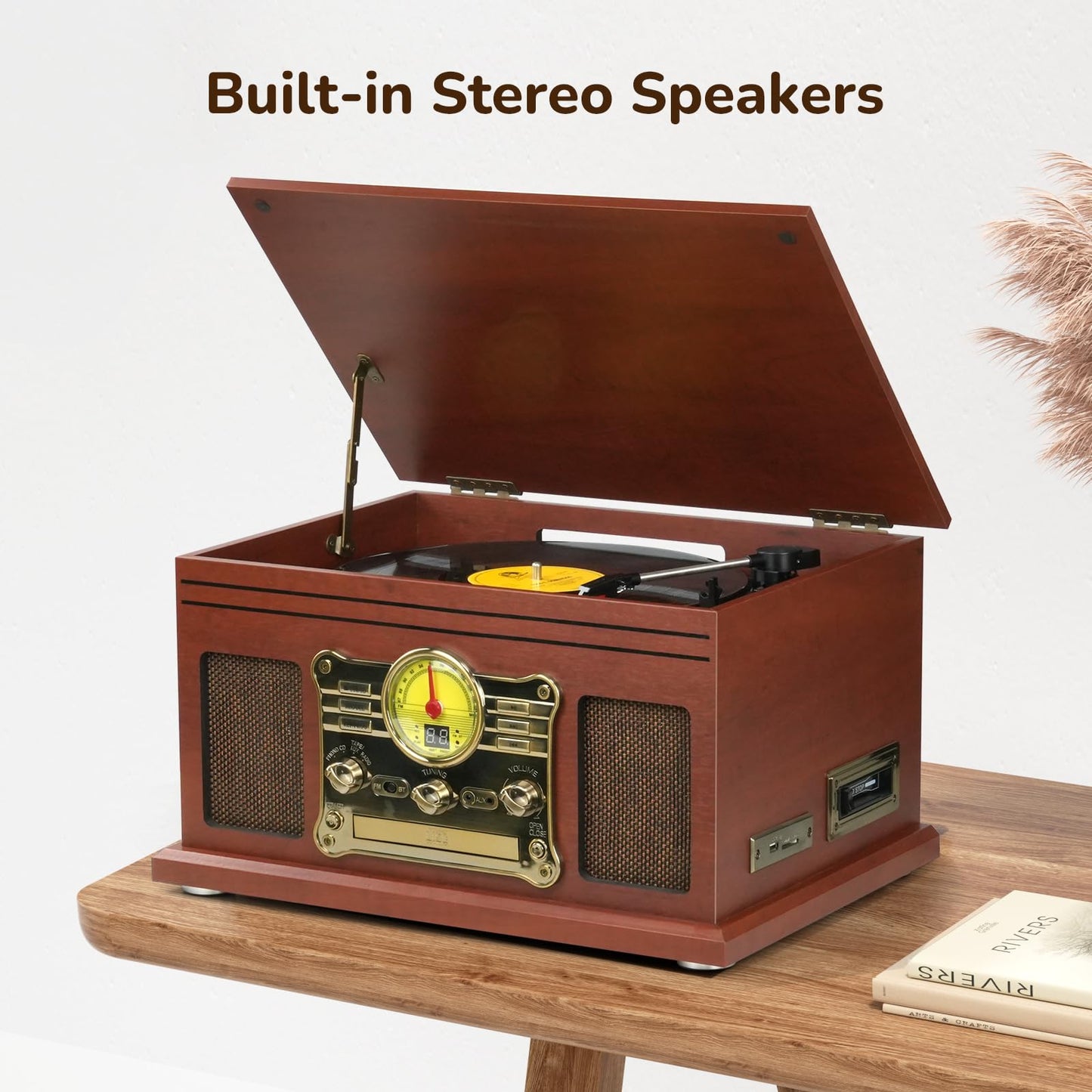FEKTIK Bluetooth Record Player 10 in 1, 3-Speed Turntable for Vinyl with Speakers, LP to MP3 Converter, CD, Cassette Player, FM Radio, Wireless