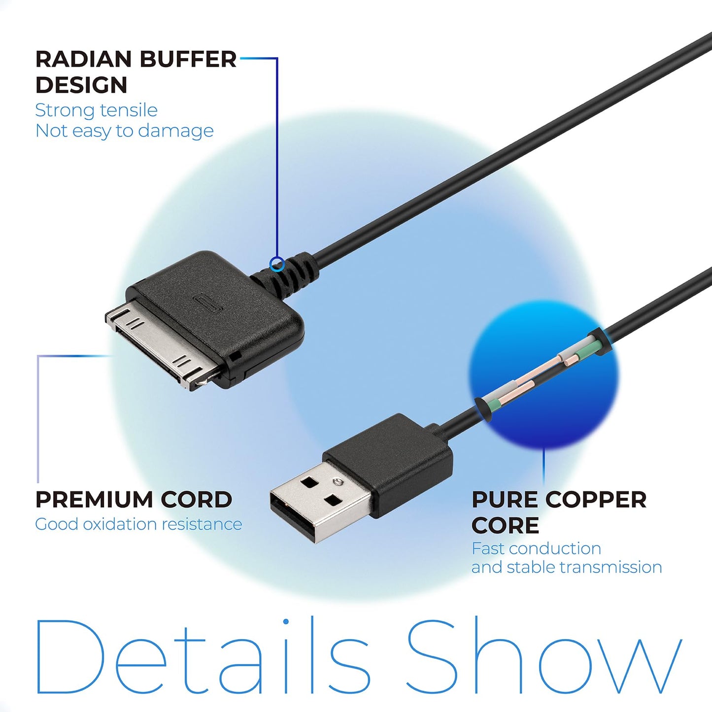 ANTOBLE 6.5ft USB Data Charging Cable Cord for Barnes & Noble Nook Charger Cord HD HD+ 7" 9" Tablet Reader Sync Charging Wire BNTV400 BNRV400 BNTV600