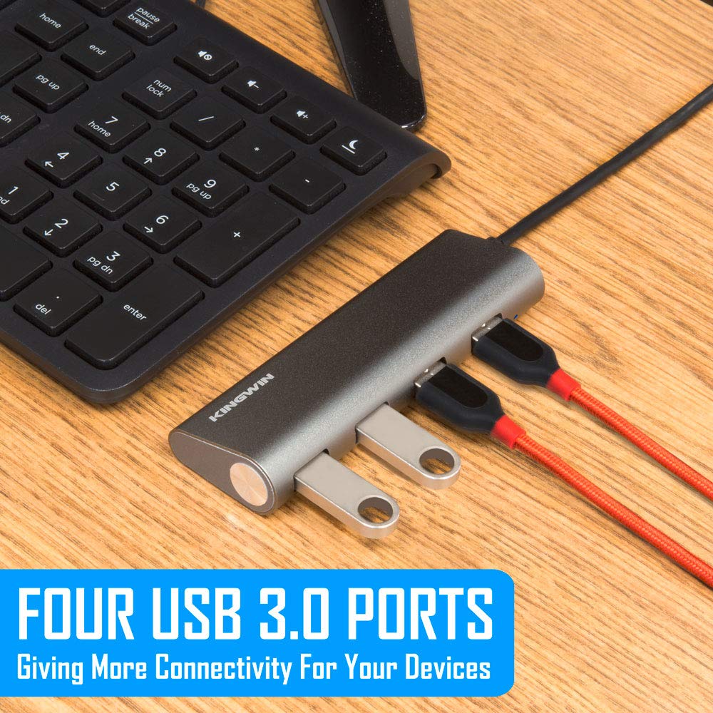 USB Hub 4-Port (5Gps) Transfer Speed Kingwin Data Hub for Flash Drive & Card Reader on MacBook Pro, Mac Computer, Mini Computer, Mac Pro, and more