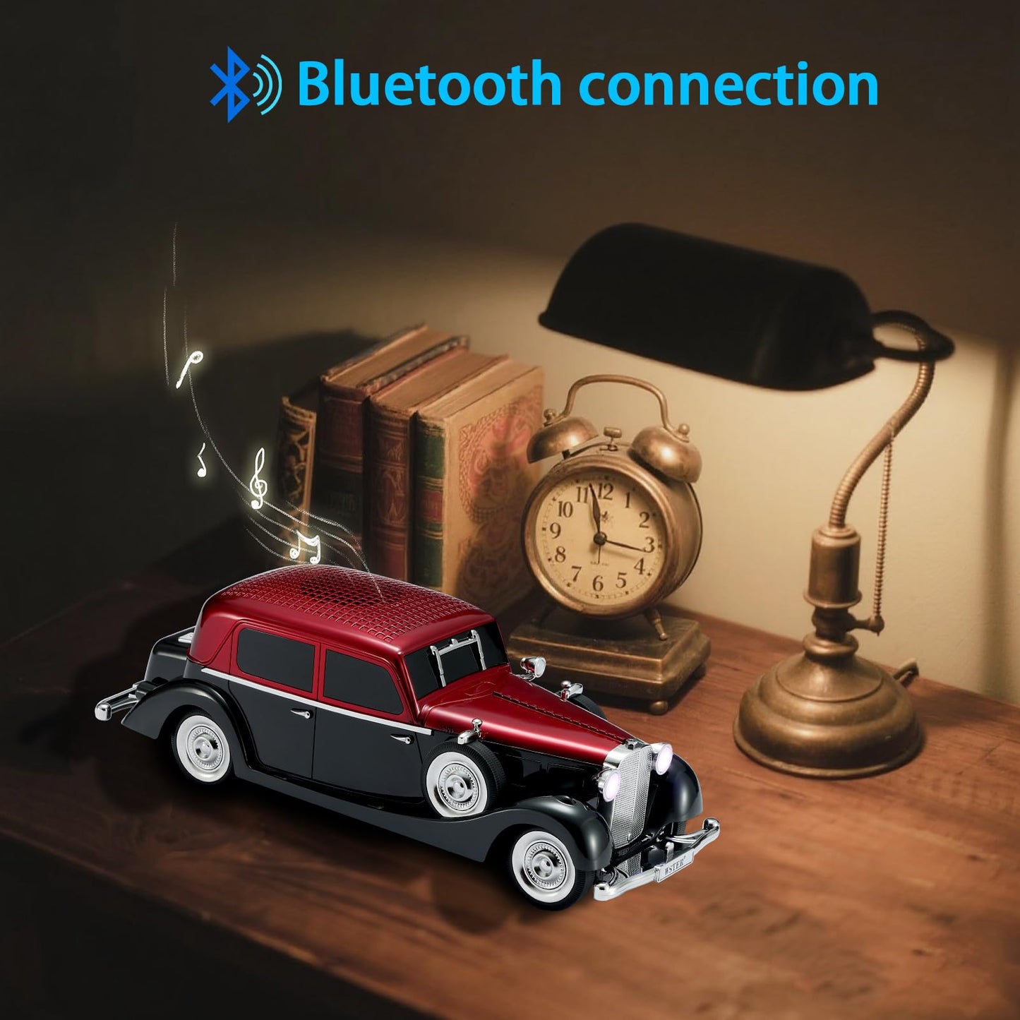 WSTER WS-1934 Retro Classic Car Bluetooth Replica Speaker - Wireless HD Sound with FM Radio,TWS Stereo,LED Party Lights,Built-in Microphone Hands-Free