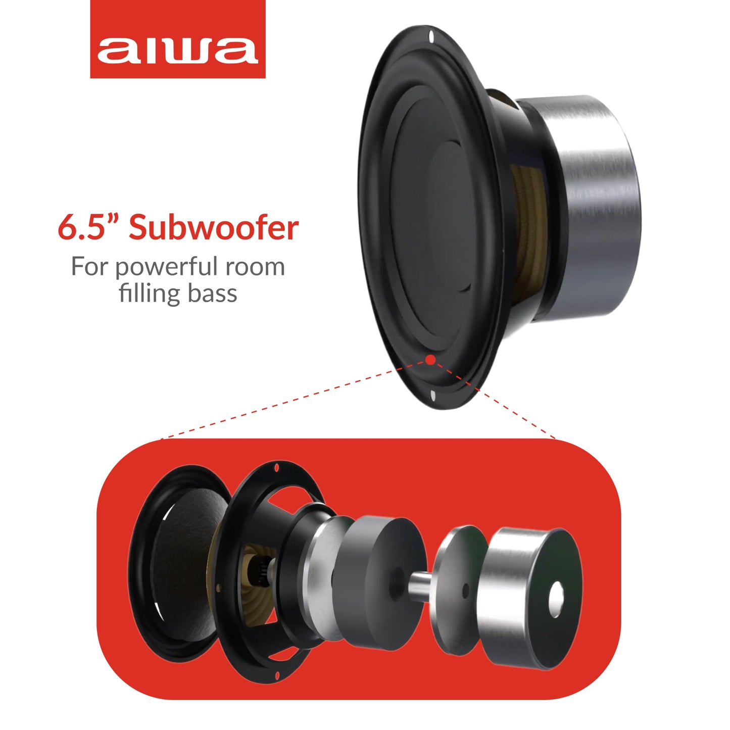Aiwa Exos-10 Portable Bluetooth Speaker, 200W RMS Power, 6.5” Subwoofer, Deep Bass, Party Sync, Backlit Display, FM/BT/USB/AUX, Remote Control, Carry