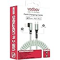 VODBOV Coiled USB-C to Lightning Cable (2ft, 3ft, 4ft, 5ft, 6ft Flexible Stretch to 8ft Max), 90° Right Angle iPhone Charger, Braided Fast Charge…