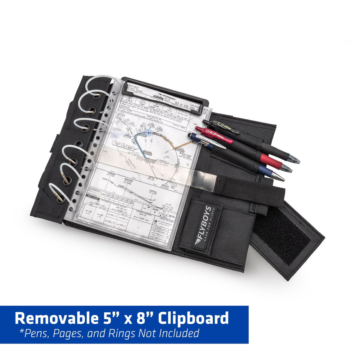 FlyBoys Classic Aviation Kneeboard, Pilot Leg Strap, Flex Clipboard, Black