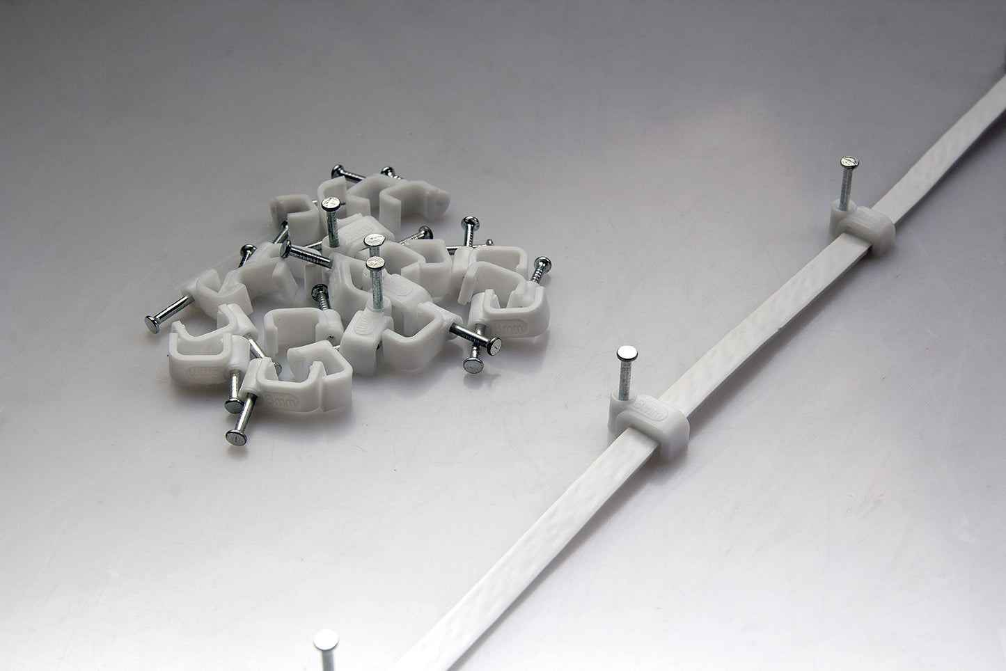 Square Cable Clips with Steel Nail, 8mm White 50pcs/Pack, Cable Management Wall Holder, Fit For Ethenet Cable/Coaxial Cable/Telephone