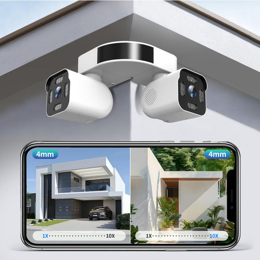 Dual Lens Outdoor Cameras 2.5K/5MP House Cameras Wired Plug-in | Wireless WiFi Camera with Audio and Video,PTZ,Auto Tracking,7/24 Recording,Color