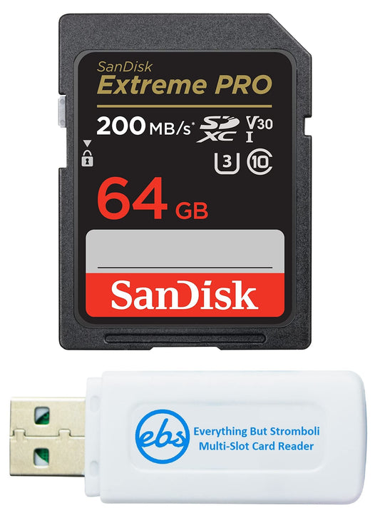 SanDisk 64GB Extreme PRO SD UHS-I Memory Card Works with Sony Mirrorless Camera ZV-E1 (SDSDXXU-064G-GN4IN) U3 V30 4K UHD Bundle with (1) Everything