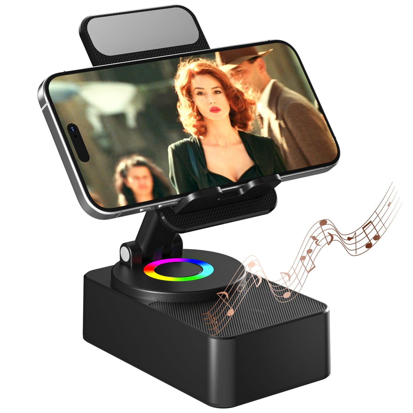 Cell Phone Stand with Wireless Bluetooth Speaker, LED, Anti-Slip Base HD Surround Sound,Perfect for Home/Outdoor with Bluetooth Speaker for Desk