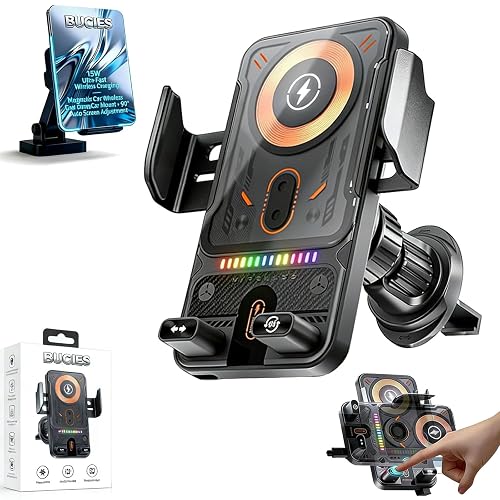 2026 New Cool Car Wireless Fast Charging Holder, 15W Auto-Clamping Wireless Car Charger Mount with 90° Rotating, Universal Air Vent Phone Holder