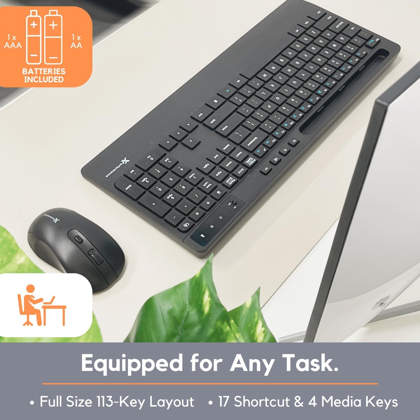 X9 Wireless USB-C Keyboard and Mouse Combo - Dual Port Compatibility (USB C + A) - Versatile Mouse Keyboard Combo Wireless w/ 8" Phone Stand and 113
