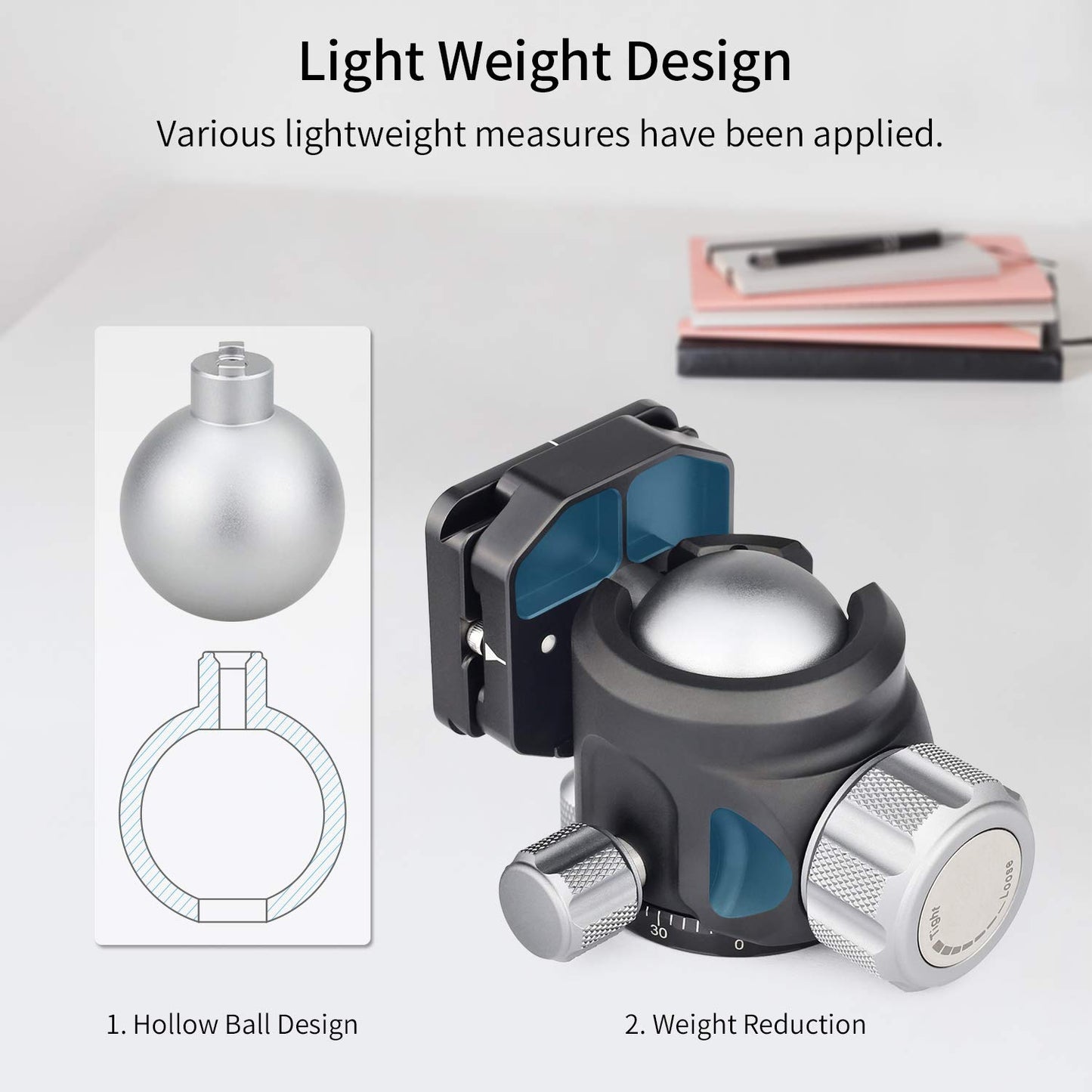 Low Profile Tripod Ball Head-INNOREL N36, Panoramic CNC Metal Camera Tripod Ball Head with Two 1/4" Screw Arca Swiss Quick Release Plates