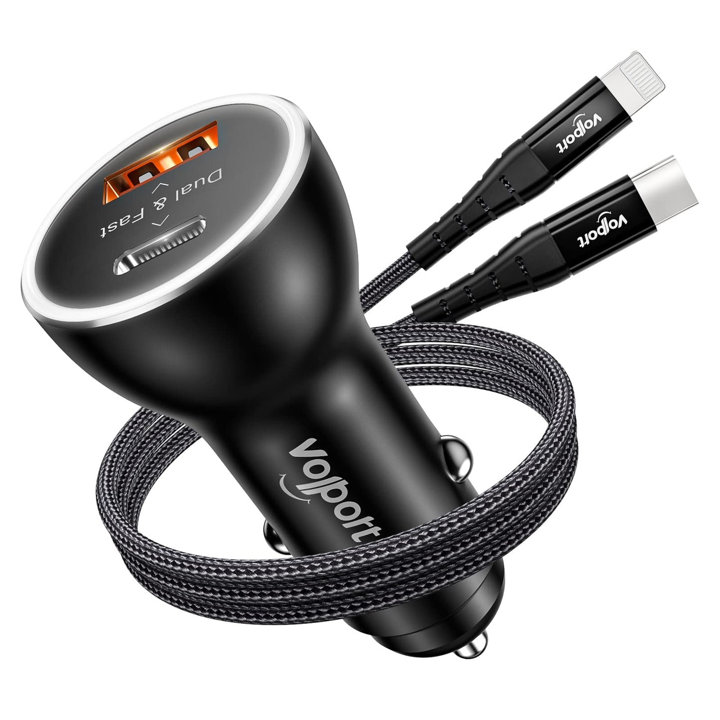 PD Fast Charging Car Charger with MFi Certified USB C Lightning Cable Carplay Cord 3.3ft, VOLPORT Auto Quick Adapter 39W Car Charger Power Delivery…
