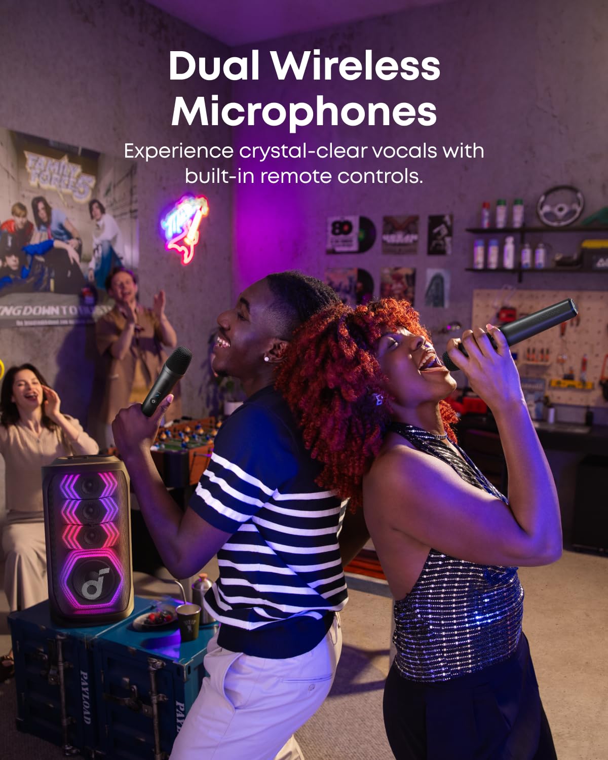 soundcore Rave 3S AI Party Speaker with 2 Wireless Microphones, 200W Sound, AI Vocal Removal, Reverb, Light Show, 12H Playtime, Portable Bluetooth PA