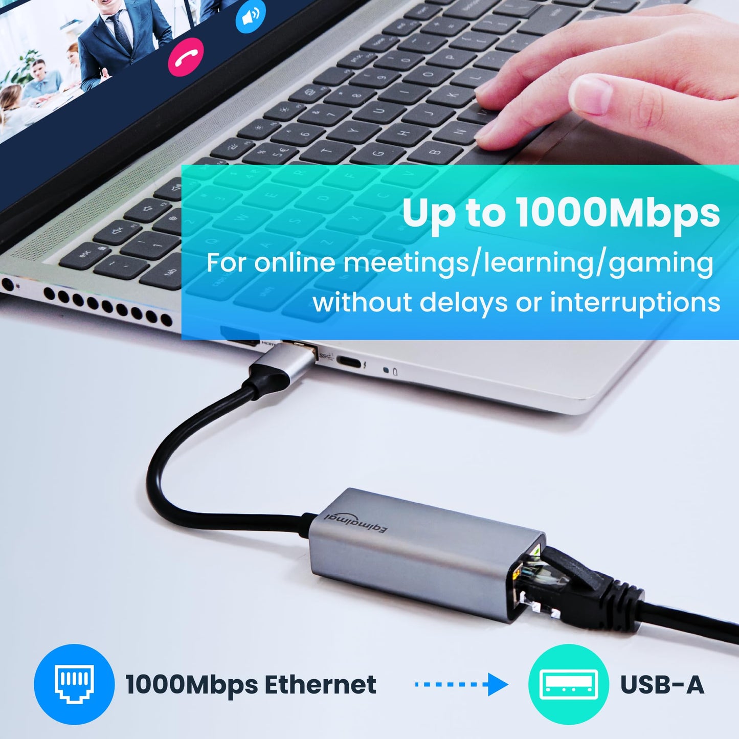 USB A Ethernet Adapter 2 Pack,2Pcs USB A to Ethernet Gigabit Network Adapter Compatible with Windows, MacOS, Linux, and More USB A to RJ45