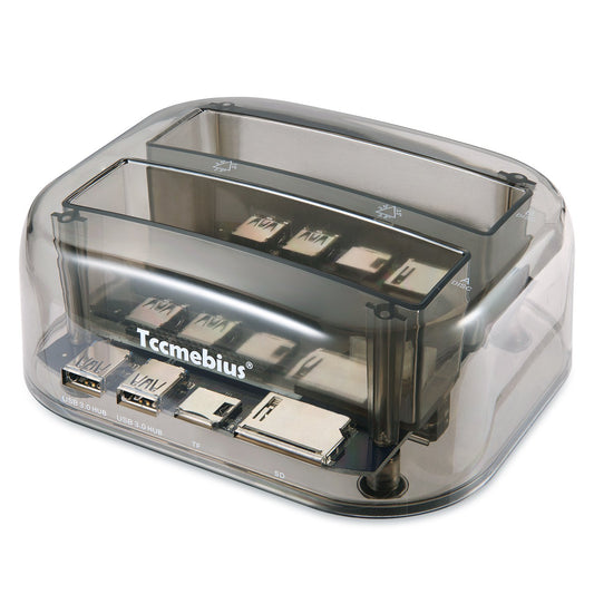 Tccmebius TCC-S865 USB 3.0 to SATA IDE Dual Slots External Transparent Hard Drive Docking Station with Card Reader and 2 Ports USB 3.0 Hub for 2.5 3.5