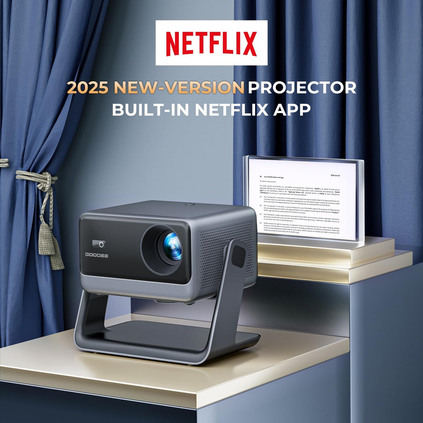 GooDee Video Projector With Wifi And Bluetooth, Smart Portable Projector Movie System Compatible With Netflix/Dolby Audio/Auto Focus & Keystone, 4k