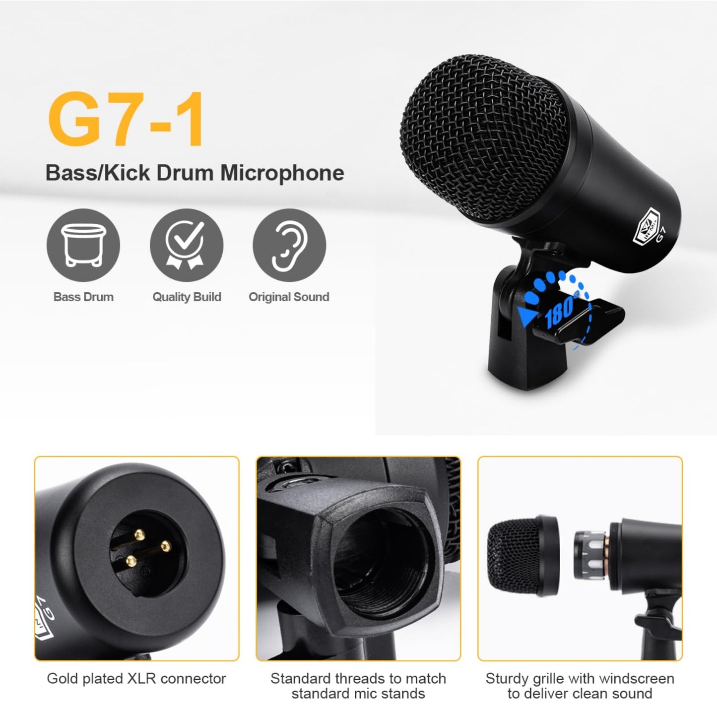 W IN-MIX G7 7-Piece Wired Dynamic Drum Mic Kit (Whole Metal)- Kick Bass, Tom/Snare & Cymbals Microphone Use for Drums, Vocal, Other Instrument