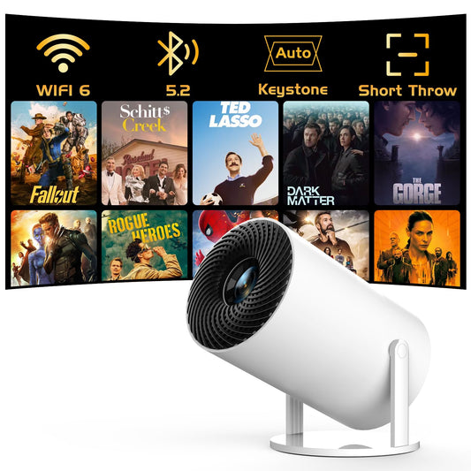 [Electronic Focus with Short Throw] PANSEBA Mini Projector with WiFi 6 and Bluetooth, Auto Keystone Outdoor Movie Projector, Big Screen Home Portable