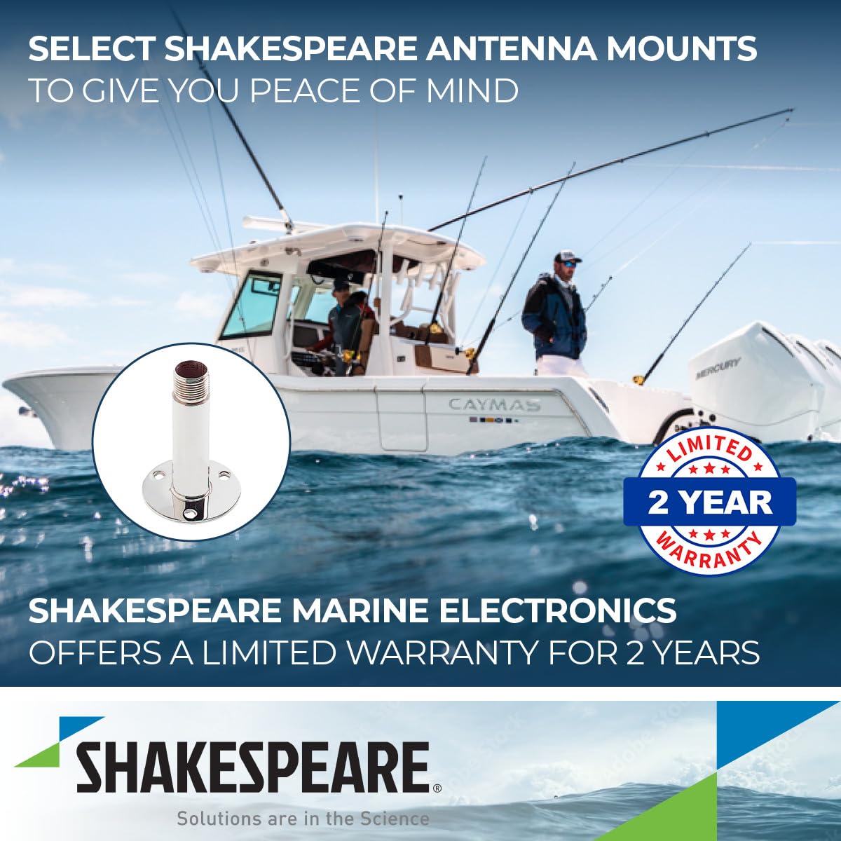 Shakespeare 4365 Marine Straight Mount, Beige, 4 inch