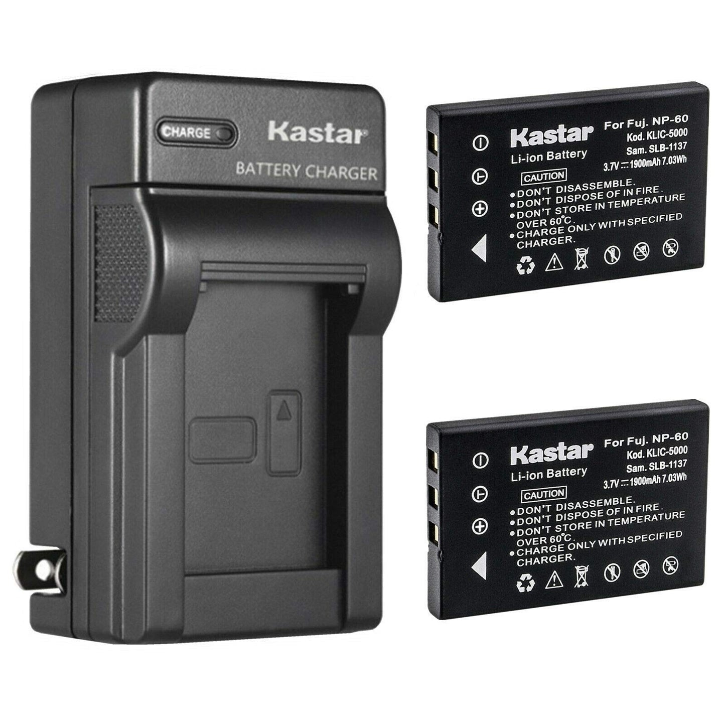 Kastar 2-Pack Battery and AC Wall Charger Replacement for Jazz HD Camera HDV178 HDV188 HDV205 DV177 DV169 DV179