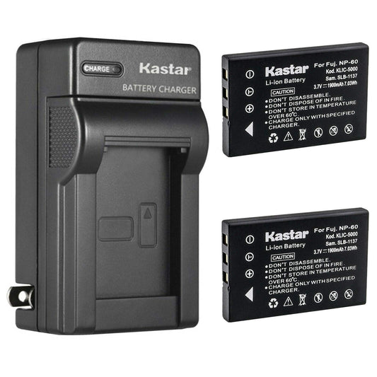 Kastar 2Pack Battery and AC Wall Charger Replacement for Vivitar Digital Video Camera DVR-840XHD DVR-565HD DVR-390H DVR-530 DVR-545 DVR-550 DVR-550G