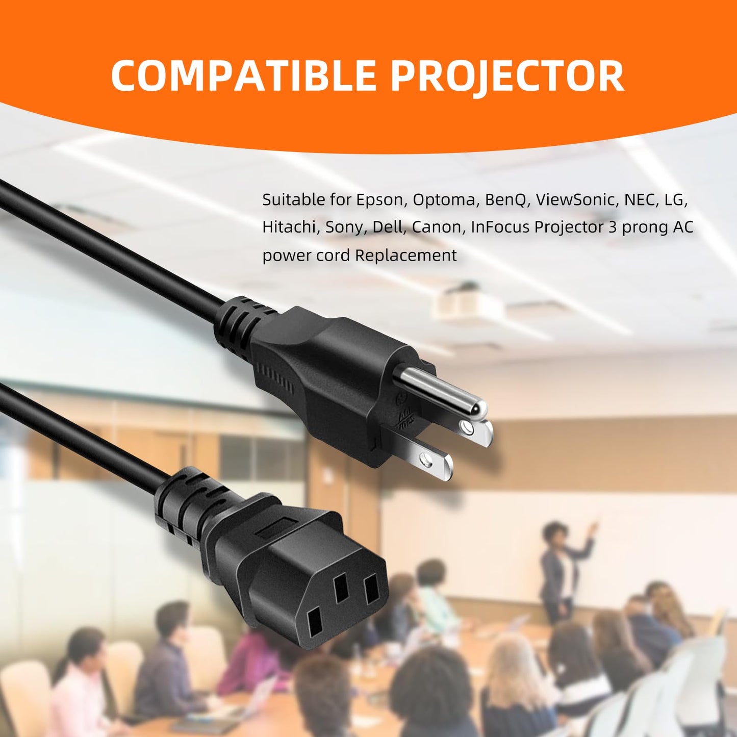 3 Prong Projector Power Cord for Epson, Optoma, Dell, Canon, BenQ, ViewSonic, NEC, LG, Hitachi, Sony, Eiki, ViewSonic, InFocus Projector, Vizio D/E/M