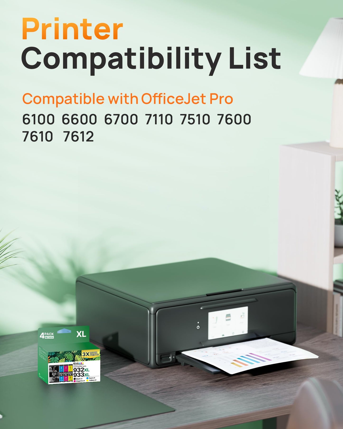 E-Z Ink Compatible Ink Cartridge Replacement for HP 932xl 933xl Ink cartridges Combo Pack to use with Officejet 6600 6100 6700 7110 7510 7610 7612