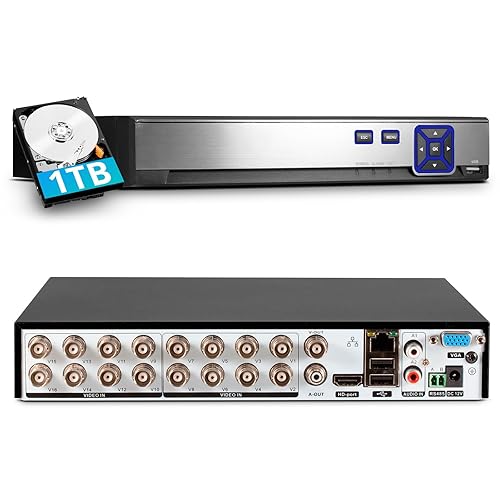 TOWODE 16 Channel Security Recorder DVR Supports 5MP Hybrid 5-in-1 AHD/TVI/CVI/CVBS/IP Analog Camera DVR with Human Detection, Remote Access 24/7