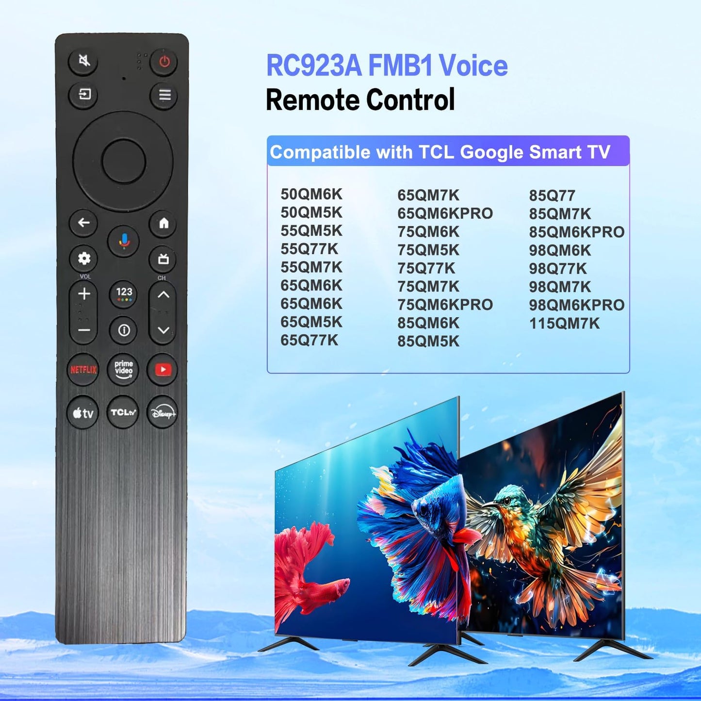 RC923A FMB1 Voice Remote Control Replacement Compatible for TCL Smart TV QLED QLED Mini Google TV's, Series Q77K ?QM6K?QM5K