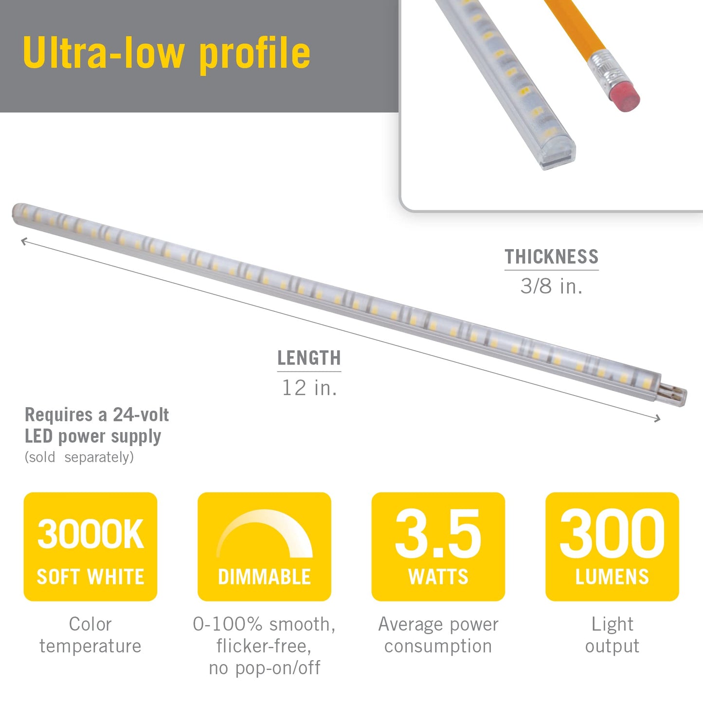 Armacost Lighting RigidStrip 12V 12" Linkable LED Strip Light Diffuser Kit 4000K 321130