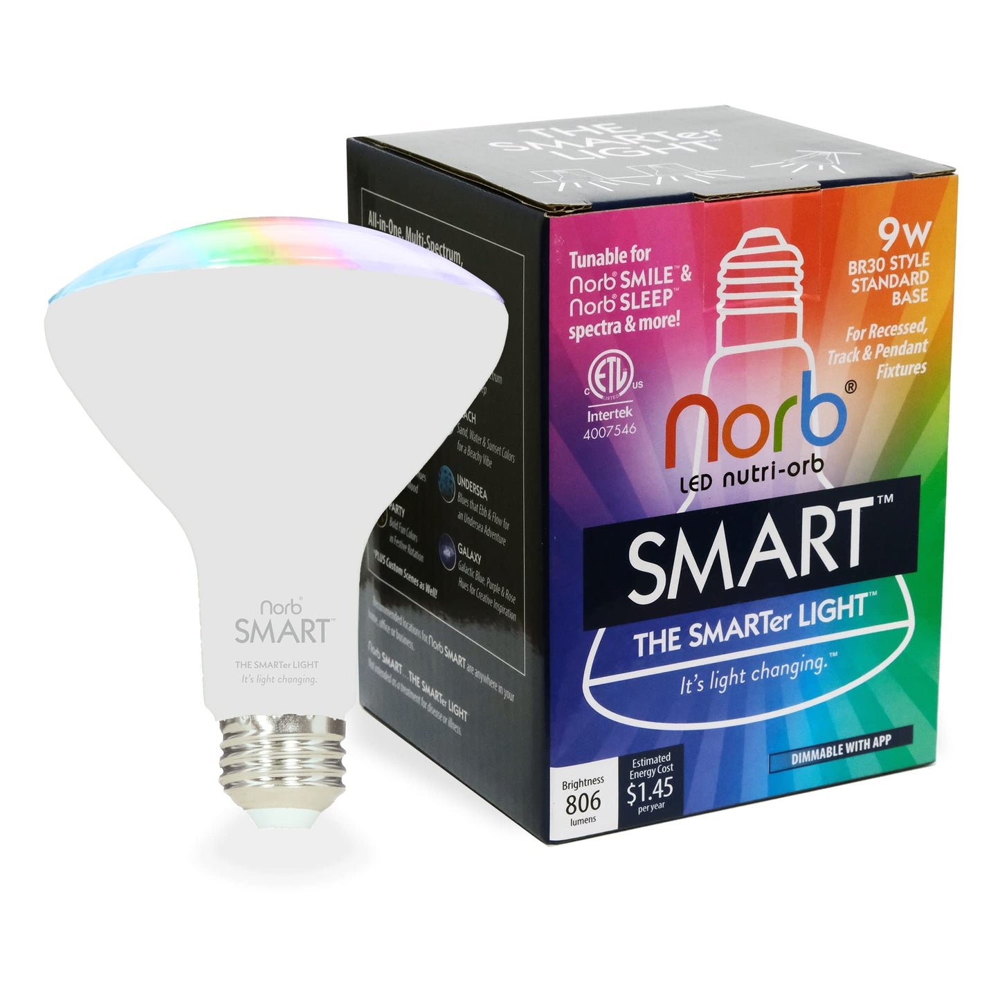 NorbSMART - Circadian Rhythm Supporting Tunable LED w/NorbSMILE, Sleep, Relief, Cozy, and Custom Colors in One Bulb. WiFi Enabled App