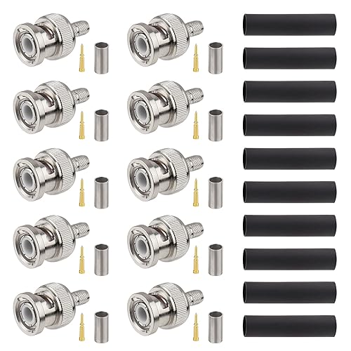 MOOKEERF BNC Male Crimp Connector, BNC Q9 Male Plug Crimp Connector for RG8X LMR240 4D-FB RG8 Mini Coax Cable (Pack of 10)