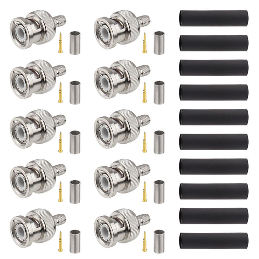MOOKEERF BNC Male Crimp Connector, BNC Q9 Male Plug Crimp Connector for RG8X LMR240 4D-FB RG8 Mini Coax Cable (Pack of 10)
