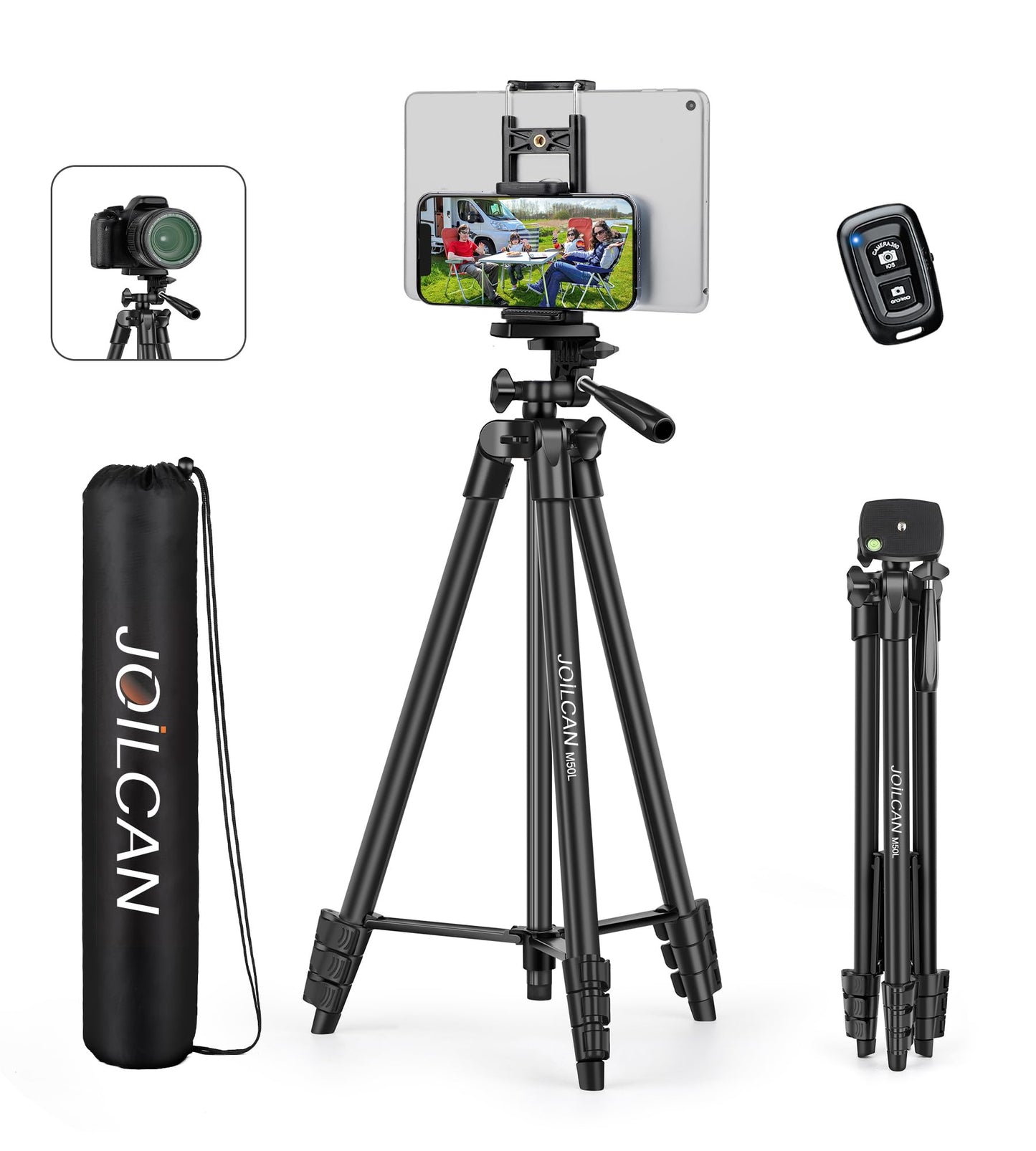 JOILCAN 67" Tripods Camera Tripod, Phone Tablet Tripod for Video Recording Vlog Photo with Remote Carry Bag, Aluminum Lightweight Travel Tripods
