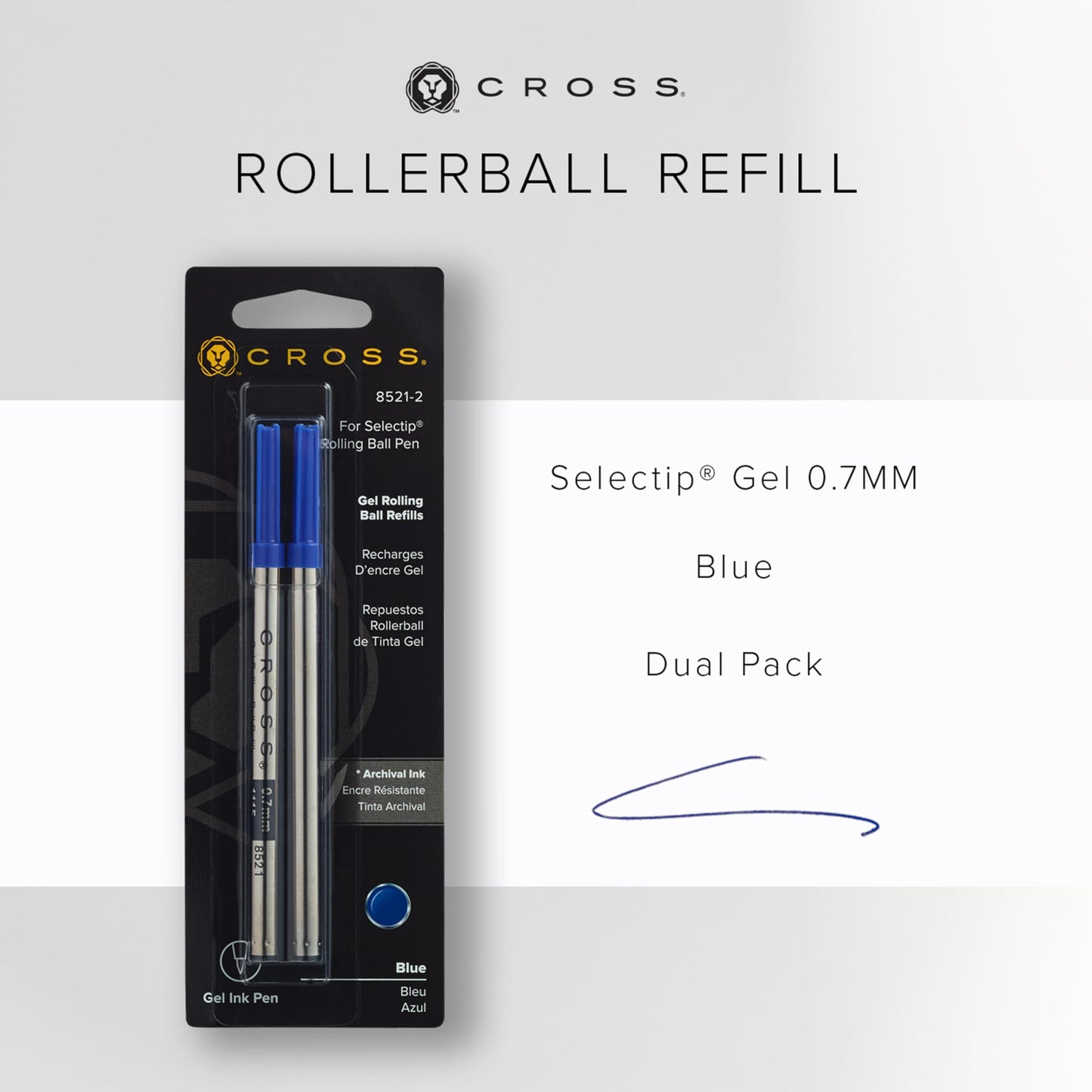 Cross Selectip Gel Rollerball Pen Refill - Blue - Medium - 2-Pack - Luxury Pen Refill for Consistent Ink - Quick-Drying & Smudge-Free - Smooth Laydown