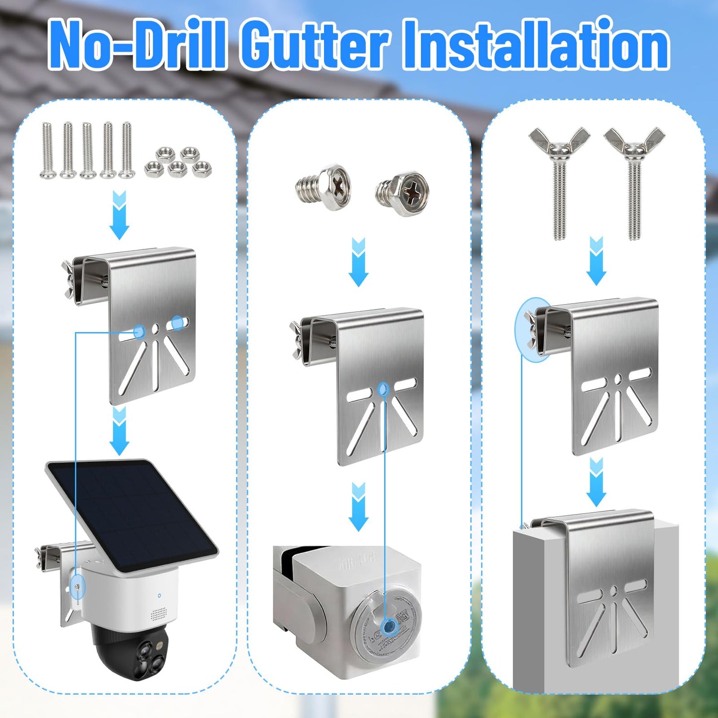 2 Pcs Gutter Mount Bracket for Eufy Security SoloCam S340/E30, Stainless Steel Gutter Mount for Security Camera with Anti-Rust Screws, No Drill