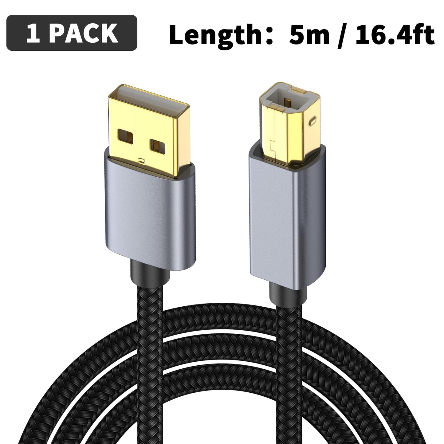 Danfetsoy USB 2.0 to USB B Printer Cable 16Ft, USB B Male to Type A Male Cable for MacBook Pro, Air, DJ Controller, Printer, Scanner, Fax Machine
