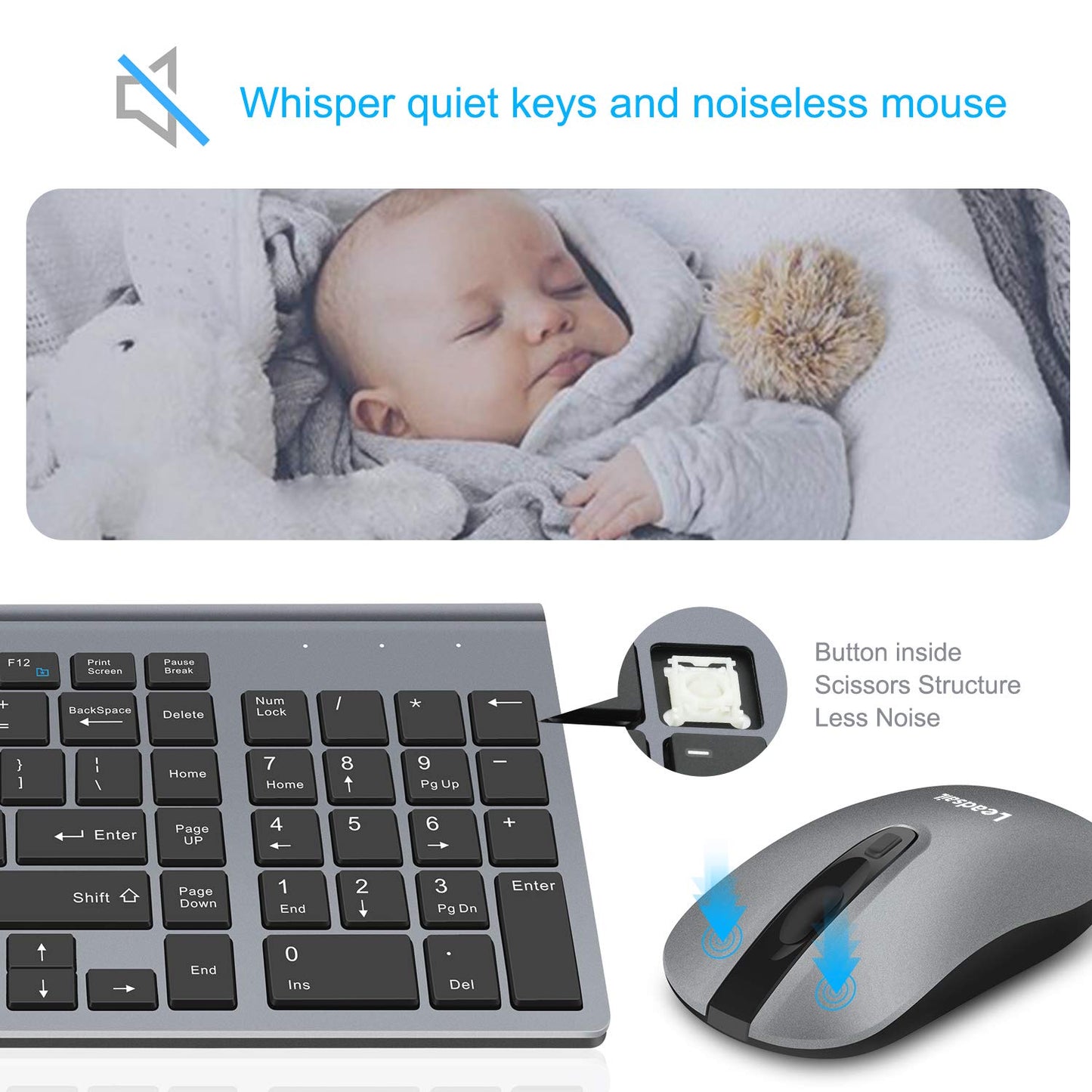 LeadsaiL Wireless Keyboard and Mouse Combo, Wireless USB Mouse and Computer Keyboard Set, Compact and Silent for Windows Laptop, Desktop, PC