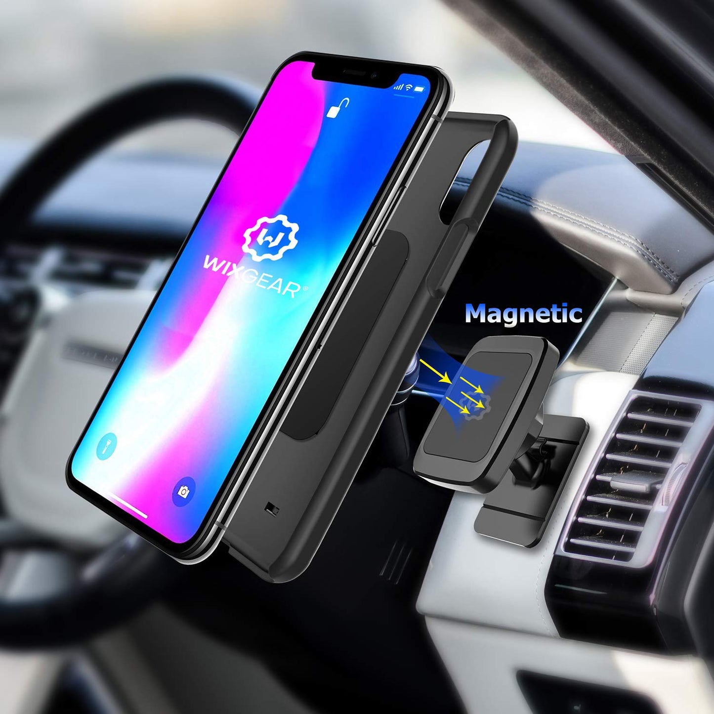 WixGear Magnetic Phone Car Mount, Universal Stick On Dashboard Magnetic Car Mount Holder, for Cell Phones and Mini Tablets with Fast Swift-snap