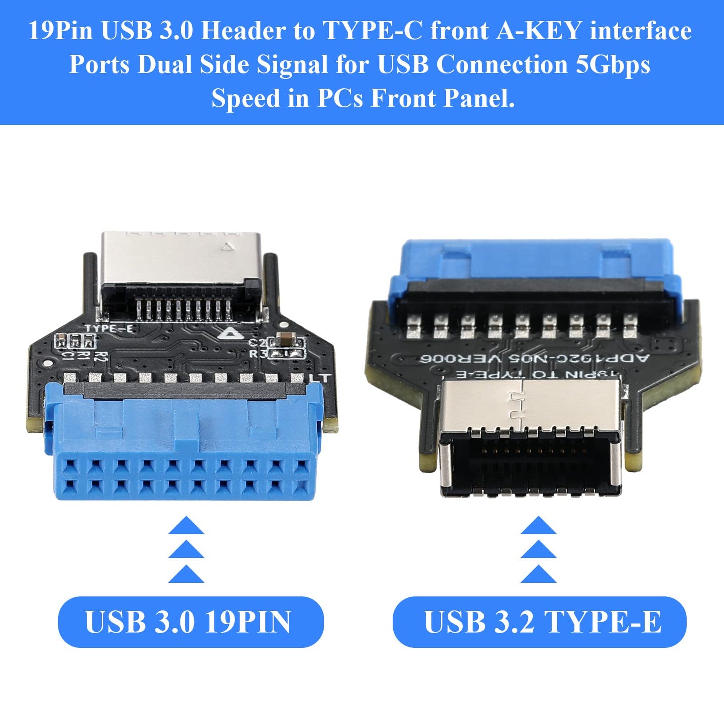 MZHOU USB 3.0 19PIN Header to Type-E Front A-Key Interface-Extend USB Ports to PCs Front Panel USB Ports(9PIN to Type-E)