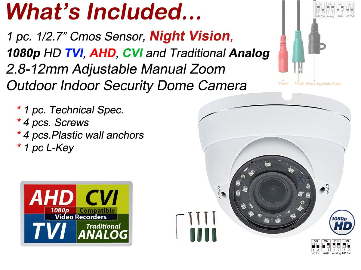 Evertech CCTV Security Camera - 700 TVL, 36 IR, 2,8~12mm Wide Angle ZOOM Vari-focal Lens Metal Dome Camera for Indoor & Outdoor 36 Ir LED Color Home