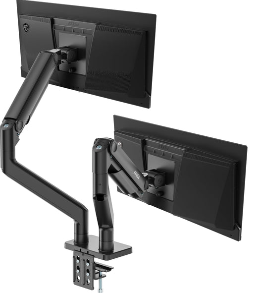 MSI MAG MT201D - Premium Heavy Duty Dual Monitor Stand Arms, 17-45" Support, VESA Compatible, Adjustable Spring Mount, 44 lbs per Screen, Clamp &