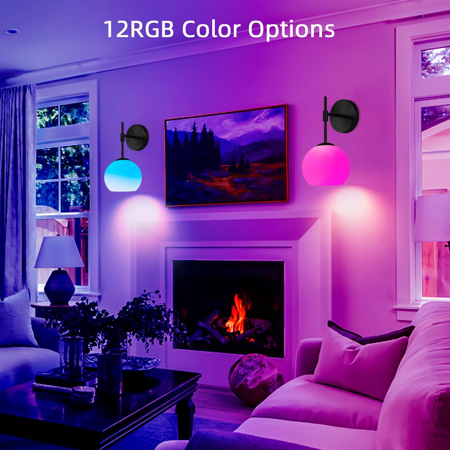 NOVCAND Battery Operated Wall Sconces Set of 2, Rechargeable Wall Lights with Milk Glass Shade, 12 RGB and 3CCT Dimmable, Wireless Wall Lamps