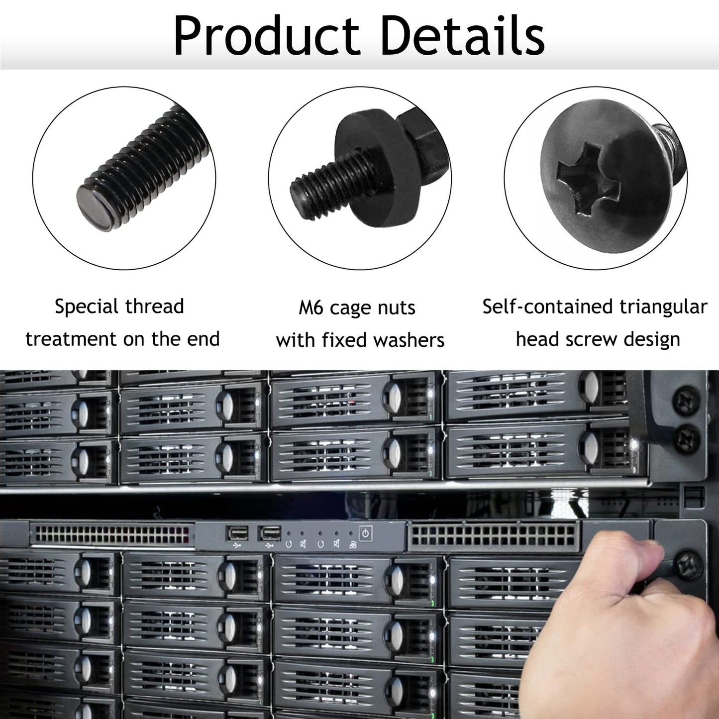 Leadrise 50-Pack M6 x 16mm Computer Rack Mount Cage Screws, Nuts & Washers for Server Cabinet - Black